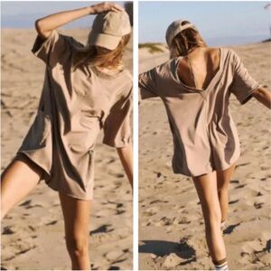 FREE PEOPLE MOVEMENT HOT SHOT TEE ROMPER- Mocha Latte/ Tan Reversible NWT LARGE